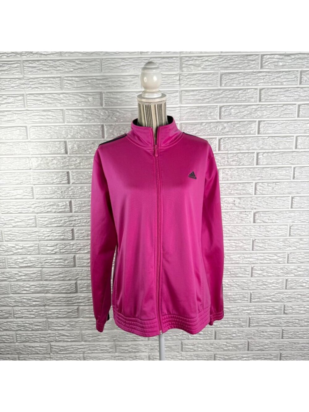 Adidas Pink Full Zip Track Jacket Contrasting Black Stripes Size Extra Large